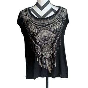 Rock & Republic Embellished Scoop Neck Top XS